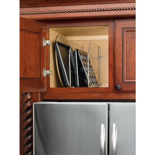 Rev-A-Shelf 12" Baking Sheet Shelf Organizer for Wall and Base Kitchen Cabinets, Divider Pan Rack Storage Wires for Cupboards, Chrome, 597-12CR-2-1 - size: 2 Pack, 12 inches