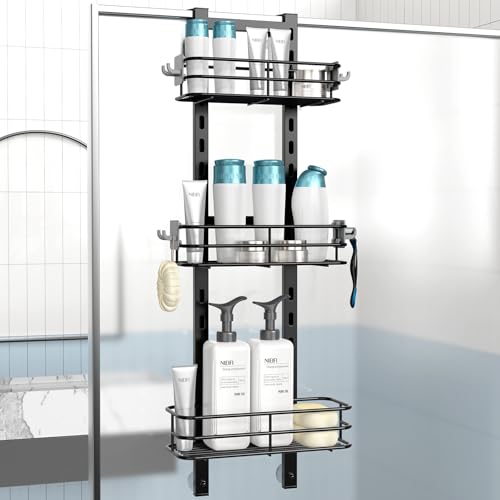 Nieifi Over The Door Shower Caddy Pantry Organizer Rack with Reliable Hooks, Sturdy Hanging Shower Organizer Shelf Basket Storage Rack, Bathroom Shelves Drill Free Extra Large, Black - color: Black - Adjustable