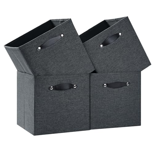 Foldable Fabric Storage Bins Cubes, 13x15x13 Inch Kallax Cubby Bins with Dual Handles, Graphite Gray, 4 Pack - color: Graphite Gray, size: KALLAX - 4 Pack