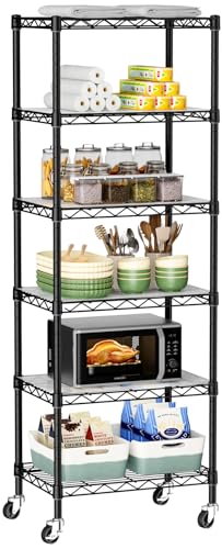 Golpart Small 6 Tier Shelves Storage Wire Shelving Unit Metal Shelf Adjustable Organizers Storage Shelving with Wheels for Bathroom Laundry Room Kitchen Pantry12”D x 18”W x 61.6”H Black - color: Black, size: 6 shelves (12 "D X 18 "W X 61.6 "H)