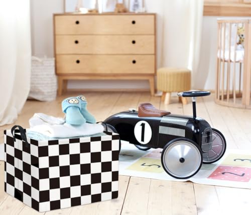 HIYAGON Rectangular Car Basket for Boys Checkered Basket Kids Baby Storage Bin Toy Organizer Box Car Room Decor(Racing Flag) - color: Racing Flag