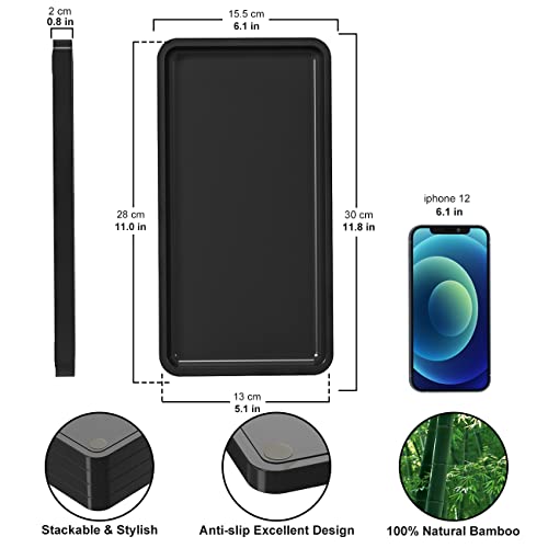 Weenson Bathroom Vanity Trays for Countertop Toiletries Decor Candle Perfume Makeup, Kitchen Tray for Soap Dispenser Spice Salt Oil, Black Tray for Toilet Tank Nightstand Coffee Set of 2 - color: Black, size: 2 Pack 11.8"L x 6.1"W x 0.8"H