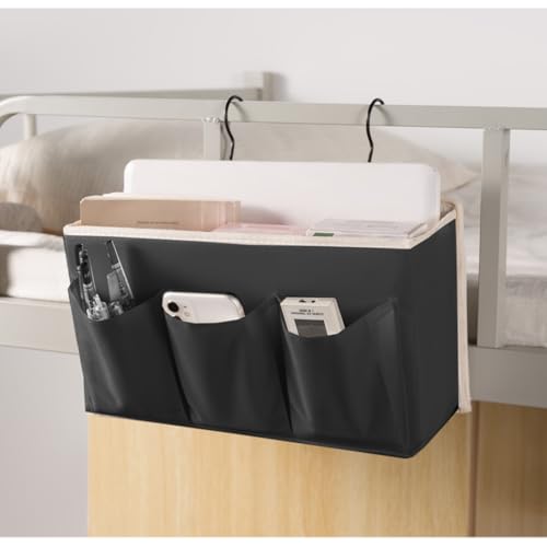 Bedside Caddy/Bedside Storage Organizer Hanging Bag with Three Options,Suitable for home beds, sofas, and dormitory beds—can hold magazines, books, phones, iPads, remote controls. (Black) - color: Black
