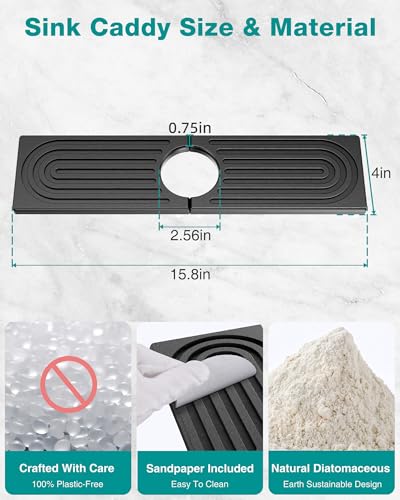 Stone Faucet Mat for Kitchen Sink, Diatomite Sink Protectors - Prevent Moisture Drying Stone Tray Fit Kitchen Counter & Bathroom Counter (Dark Gray, 15.8" x 4") - color: Dark Gray, size: 15.8" x 4"