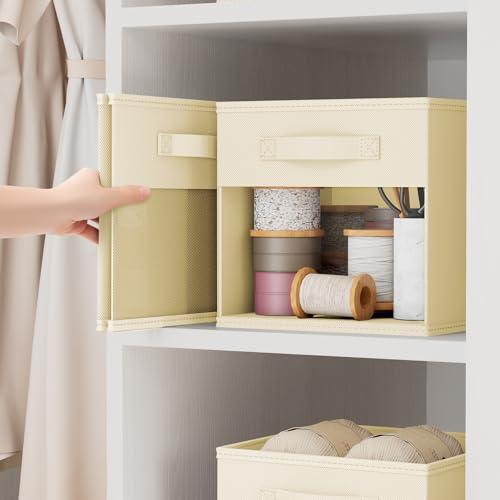 DIMJ Storage Cubes, Cube Storage Bin, 10 Pack Foldable Storage Cubes with Window, Closet Storage Bins with Handle, 11x 11 inch Storage Box for Clothes, Toys, Books - color: Beige, size: 10.6 Inch.- 10 Pack