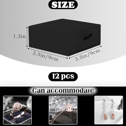 Coobbar Luxury Velvet-Lined Jewelry Gift Box 12-Pack, Compact Drawer Style Organizer for Earrings & Rings, Elegant Bracelet Display Box, Small Jewelry Storage Box, 3.5x3.5x1.26 Inches (Black) - color: Black