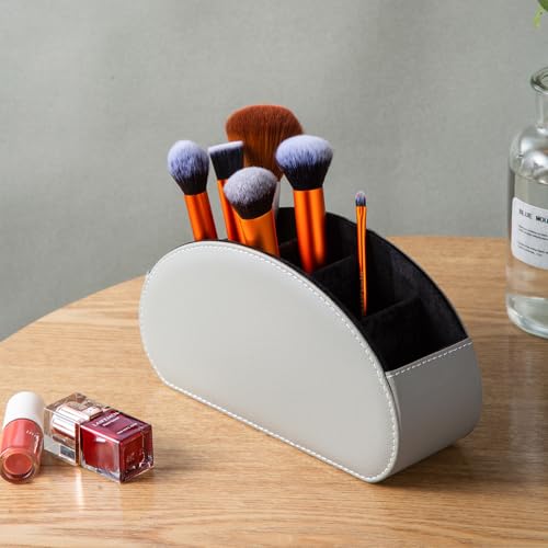 BONNY DODO Remote Control Holders Organizer Box with 5 Compartment PU Leather Multi-functional Office Desk Storage Caddy Store Tv Remote for Media Player,Brush,Pencil,Glassees&Office Supplies (Gray) - color: Gray, size: S