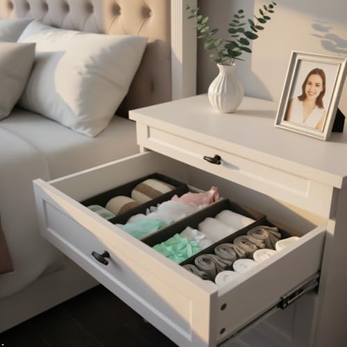 Bructhun Sock Drawer Organizer 3 Pack - Foldable Fabric Storage Bins for Underwear Divider, Small Closet Organizers with 3 Compartments, Light Gray - color: Light Gray