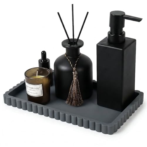 Silicone Bathroom Vanity Tray, Sink Caddy for Dish Soap Dispenser, Sponge Holder for Kitchen Sink, Rectangle Bathroom Countertop Organizer for Perfume, Jewelry, Candle (9.9” * 6”, Dark Grey) - color: Dark Grey, size: 9.9" x 6" x 0.7"