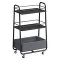 VASAGLE LILEA Collection - Storage Cart with Fabric Basket, 3-Tier Rolling Utility Cart with Wheels and Shelves, for Living Room Bedroom Kitchen, Ebony Black and Slate Gray ULRC001BE02 - color: Ebony Black + Slate Gray, style: 16.9"D x 11.8"W x 31.9"H