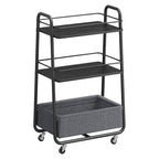 VASAGLE LILEA Collection - Storage Cart with Fabric Basket, 3-Tier Rolling Utility Cart with Wheels and Shelves, for Living Room Bedroom Kitchen, Ebony Black and Slate Gray ULRC001BE02 - color: Ebony Black + Slate Gray, style: 16.9"D x 11.8"W x 31.9"H
