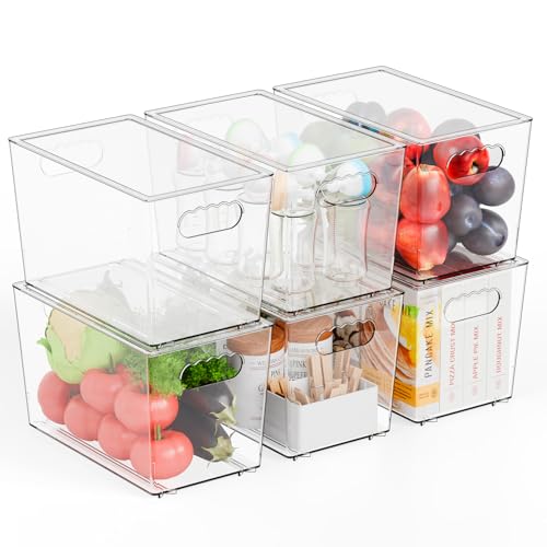 Yieach 6 Pack Large Stackable Clear Storage Bins with Lids,BPA FREE Pantry Organizers and Storage with Handle,Plastic Containers Organization and Storage for Kitchen,Refrigerator,Closet Organization - size: Pack of 6