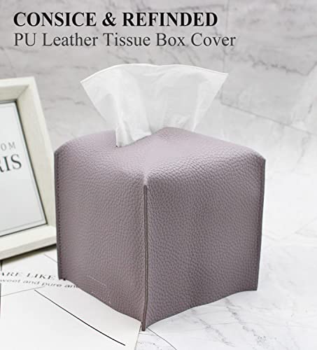 Livelab Tissue Box Cover, Square Decorative PU Leather Tissue Box Holder Modern Tissue Case Facial Paper Organizer Dispenser for Bathroom, Vanity Countertop, Night Stand, Desk 5X5X5'' | Light Purple - color: Light Purple