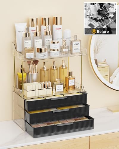 Anylady Bathroom Organizers and Storage, Makeup Organizer (Sturdy Durable Attractive), Ideal for Vanity, Countertop, Counter, Perfume, Skincare, Cabinet, Cosmetic, Dresser Organizer (deep black) - color: Deep Black