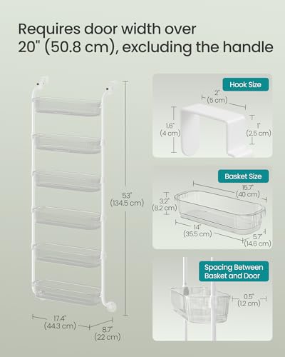 SONGMICS Over the Door Pantry Organizer, 6-Tier Kitchen Pantry Door Organizer with Adjustable Tall Baskets, Hanging Spice Rack, for Bedroom Bathroom Laundry Room, Transparent UKCS046WG01 - color: Transparent