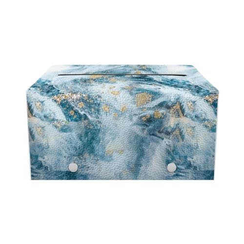 Blue Marble Print Tissue Box Holder Modern PU Leather Rectangular Tissue Box Durable Waterproof Tissue Cover Holder Decorative Organizer for Bathroom Vanity Countertop - color: Blue Marble Print