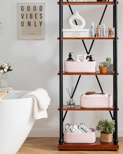 Small Woven Basket, 12 x 8 x 4.5 Inches, Storage Basket for Organizing, Cute Small Rope Shelf Closet Cube Storage Bins Baskets for Shelves, Dog Toy Gift Baskets Empty, 3 Pack Light Pink - color: Light Pink, size: 12"L x 8"W x 4.5"H
