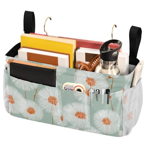 Bedside Caddy Metal Frame Hanging Organizer Bunk Bed Dorm Accessories Hook And Loop Storage Bag Large Pockets Green Minimalist Dandelion - color: Green Minimalist Dandelion