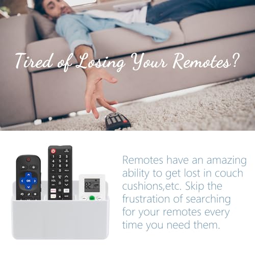 3 Slot Adjustable Remote Control Holder Wall Mount, TV Remote Box Hollow Bottom Slot Easy Phone Charging, Self Adhesive Remote Holder,Wall Pen Holder Storage Accessories for Home Office School (White) - color: White