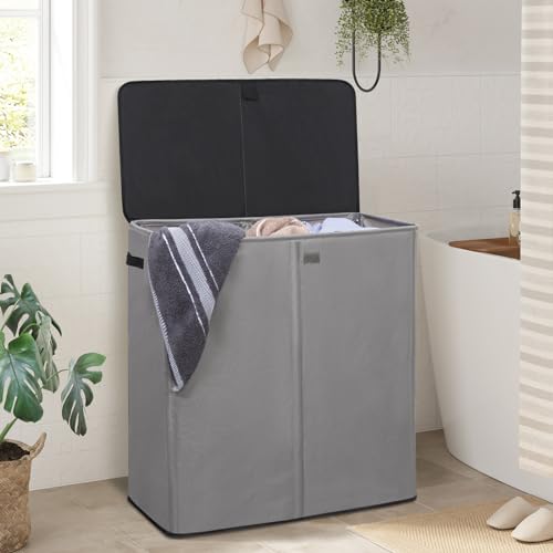 WOWLIVE Laundry Hamper with Lid,160L Large Laundry Basket 3 Section with Removable Washing Bags,Collapsible Waterproof Dirty Clothes Hamper for Laundry Room Bathroom Dorm,Grey - color: Grey, size: 160L (24.8x 14 x 27.5 Inches)