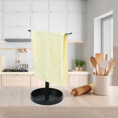 T-Shape Bath Hand Towel Holder Stand, Free Standing Hand Towel Rack with Storage Tray, for Bathroom Kitchen Countertop, Matte Black - color: Black-1p（with Tray）
