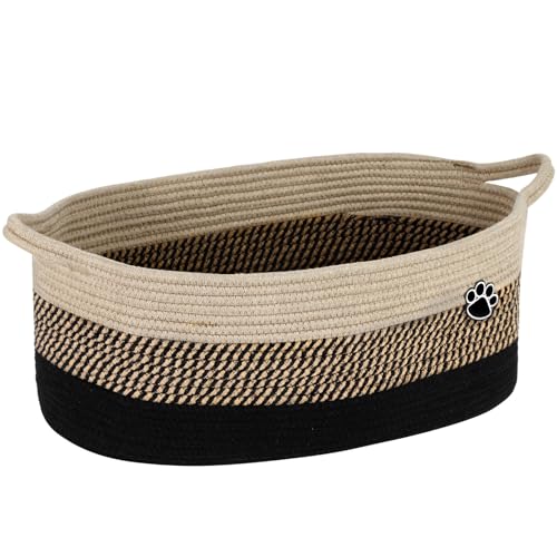 Optish Dog Toy Basket, Toy Box and Bin for Dog Cat Storage, 19.7" X 11" X 7.9" (30L) Large Woven Rope Basket for Blanket Storage, Living Room, Bedroom, Black & Brown - color: Black-Brown, size: 19.7"L x 11"W x 7.9"H (30L)