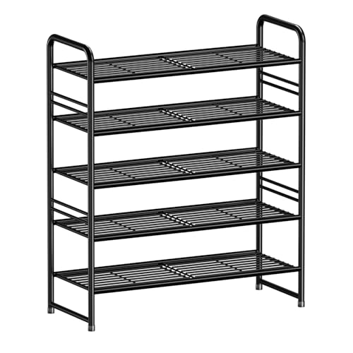 SUFAUY 33" Wide Shoe Rack, 5-Tier Shoe Storage Rack for 24-30 Pairs of Shoes, Shoe Organizer for Entryway, Stackable, Heavy Duty, Steel Frame, Industrial, Black - color: Black, size: 5 Tier