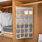 Hanging Fabric Storage Organizer with Multiple Pockets – Space-Saving Closet Storage Solution, Beige 12+24 grid