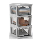 Plastic Drawer Wide Tower Plastic Storage Cart with Clear Pull Out Drawers, Silver (3 Drawer Wide Tower) - color: Grey and Clear