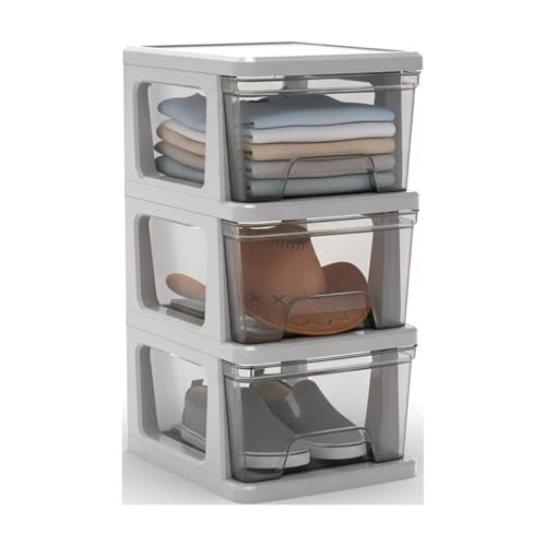 Plastic Drawer Wide Tower Plastic Storage Cart with Clear Pull Out Drawers, Silver (3 Drawer Wide Tower) - color: Grey and Clear