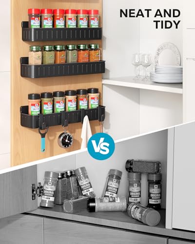 Nieifi Spice Rack Wall Mount, 4 Pack, Black, Screw or Adhesive Installation, Spice Rack Organizer for Your Kitchen Cabinet or Pantry Door - color: Black