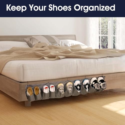 2 Pcs RV Shoe Pockets 10 Pockets Heavy Hanging Bedside Storage Organizer Bedside Shoe Organizer with Sturdy Hooks Storage Pocket Hangs on bed for Shoes Toys and Tool Accessories