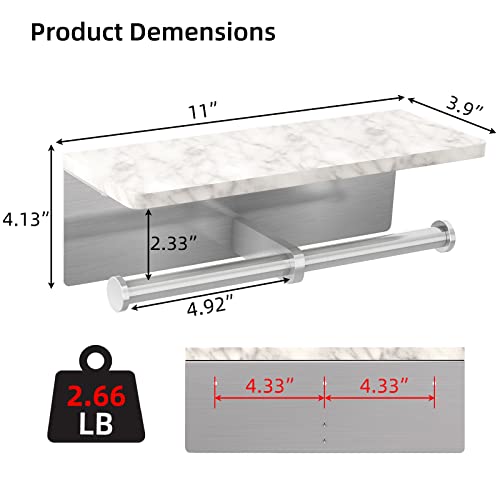 Brushed Nickel Toilet Paper Holder with Shelf, New Upgrade Double Toilet Paper Holder with Storage, Marble Roll Toilet Paper Wall Mount for Bathroom Washroom - color: Brushed Nickel, size: 2 Roll