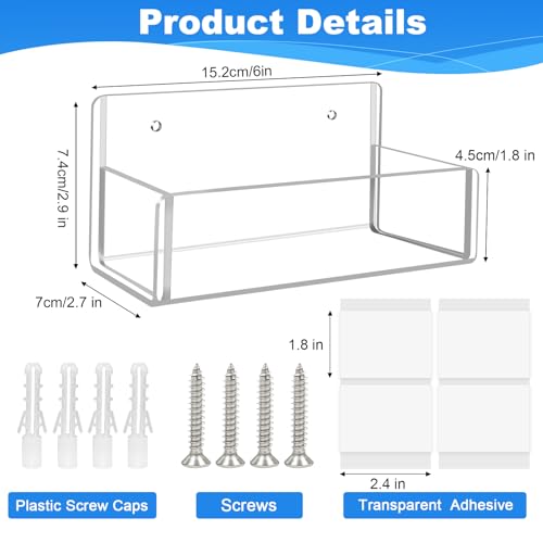 Acrylic Spice Rack Wall Mount-6 Inch, Clear Spice Shelf Storage Holder, 2 Pack Hanging Seasoning Rack Organizer for Cabinet Door, Cupboard or Wall Kitchen (Adhesive or Screw) - size: 6"- 2 Pack