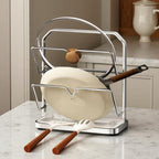 Stainless Steel Pot Lid Rack, Kitchen Pot Lid Storage Organizer, Multi Functional Countertop Spoon Holder While Cooking, Silver, Double-Layer Model
