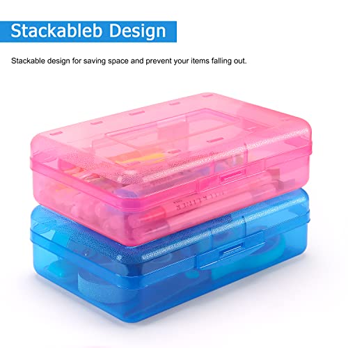 Tamaki 1 Pack Plastic Pencil Box Large Capacity Pencil Boxes Clear Boxes with Snap-tight Lid Stackable Design and Stylish Office Supplies Storage Organizer Box, Pink - color: Pink