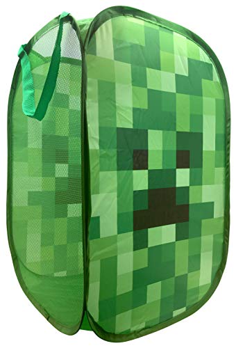 Jay Franco Minecraft Creeper Pop Up Hamper - Mesh Laundry Basket/Bag with Durable Handles, 22" x 14" - color: Green - Minecraft