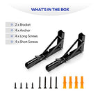 Ravinte 2 Pack 8 Inch Folding Shelf Brackets – Matte Black, Heavy Duty Collapsible Brackets for Tables and Benches – Space-Saving Design - size: 8 Inch