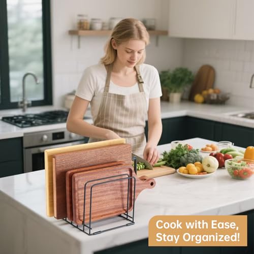 2-Pack 5-Tier Cutting Board Holder, Kitchen Cabinet Organizer Holder, Space-Saving Kitchen Storage for Cutting Boards, Bakeware, Trays,Thin Pans and Cookbooks, Baking Sheets Organizer - color: Black-2 Pack