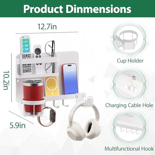 Versatile Bedside Wall Organizer, Floating Bedside Shelves, Wall Mount Essential Accessories for Room Decor, Dorm, Makeup Organizer, Remote Control Holder，Night Stand - color: White