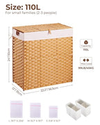 Greenstell Laundry Hamper with lid, No Install Needed, 110L Wicker Laundry Baskets Foldable 2 Removable Liner Bags, 2 Section Clothes Hamper Handwoven Rattan Laundry Basket with Handles, Natural - color: Natural, size: 110L (22.2x13.3x24.0 Inches)