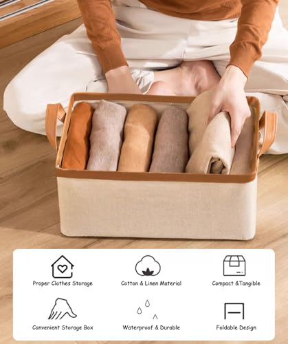AARAINBOW 4 Pcs Closet Clothes Organizer with Handle, Fabric Storage Bins with Metal Frame Closet Shelf Storage Baskets Foldable Wardrobe Storage Box for Sweater Jeans, 20L (4 White) - color: 4 White