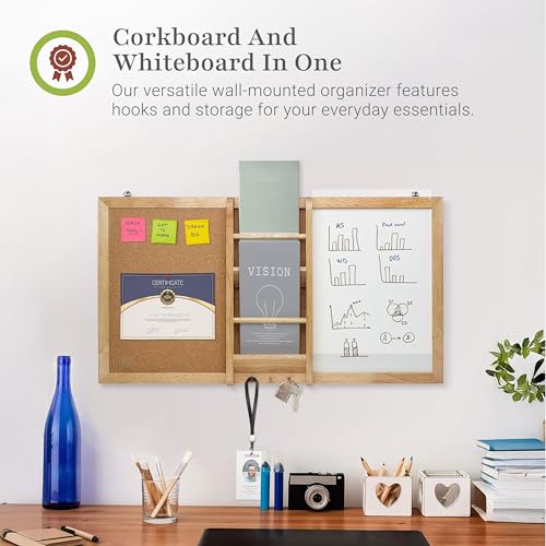 Magnetic Whiteboard & Corkboard Combination, Prosumer's Choice Combo Dry Erase White Board & Cork Board, Message Board with Key and Mail Organizer, Perfect for Office & Home & Kitchen, Bulletin Board