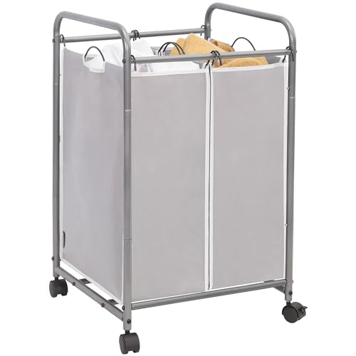 STORAGE MANIAC Laundry Sorter 2 Section, 90 L Gal Laundry Hamper with Wheels, Clothes Basket Separator Sorter, 2 Bag Clothes Cart with Wheels and Removable Bags for Closet, Dorm, Collage, Grey - color: Gray, size: 2 Section