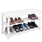 SMIBUY Bamboo Shoe Rack Bench, 3-Tier Shoe Organizer Storage Shelf for Entryway Hallway Bathroom Living Room (White) - color: White
