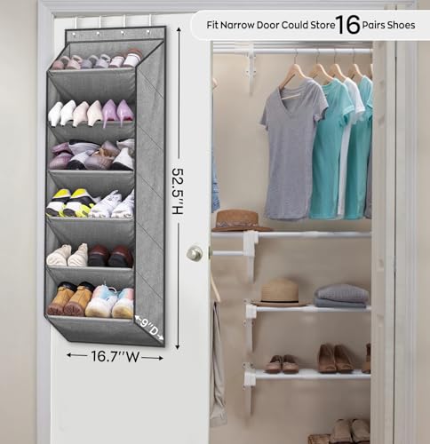 SLEEPING LAMB Shoe Rack for Door with Large Deep Pocket, Over The Door Shoe Organizer for Closet, Dorm and Narrow Hanging Sneaker Storage Holder, Grey - color: Grey, size: 52.5''