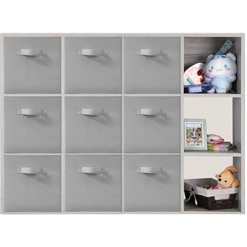 11x11 Inch Storage Bins Cubes, Fabric Foldable Storage Box, Collapsible Closet Organizer for Clothes, Blankets, Office, Bedroom, Living Room, Shelf Cabinet, Bookcase, Gray, 9 Pack - color: Grey, size: 9 PACK