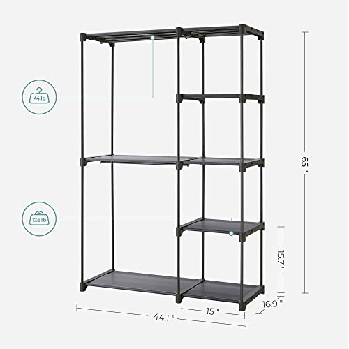 SONGMICS Portable Closet, Freestanding Closet Organizer, Clothes Rack with Shelves, Hanging Rods, Storage Organizer, for Cloakroom, Bedroom, 44.1 x 16.9 x 65 Inches, Gray URYG024G02 - color: Grey