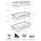 Sevenblue 2 Tier Large Fruit Basket for Kitchen Counter with 2 Mobile Banana Hangers, 2026 Pro Detachable Metal Fruit Bowl with Wooden Handle (Silver, 3 Tier) - color: Silver, size: 3 Tier
