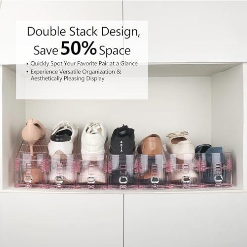 Yes!Fresh Shoe Slot Organizer, Boutique Display Style Shoe Stacker for A Pair of Shoes, Separable Shoe Rack for Closet Organization, 3 Adjustable Narrow Shoe Rack (Pink, 20 Pack) - color: Pink, size: 20 Pack